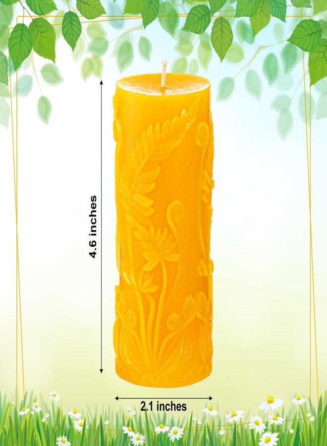 Conelist 2 Pcs Floral Beeswax Pillar Candles,4.6x2.1 Inch, Long Burning, Flower Candle 100 Percent Natural Beeswax Candles for Wedding Gift Relax Home Decor - Image 2